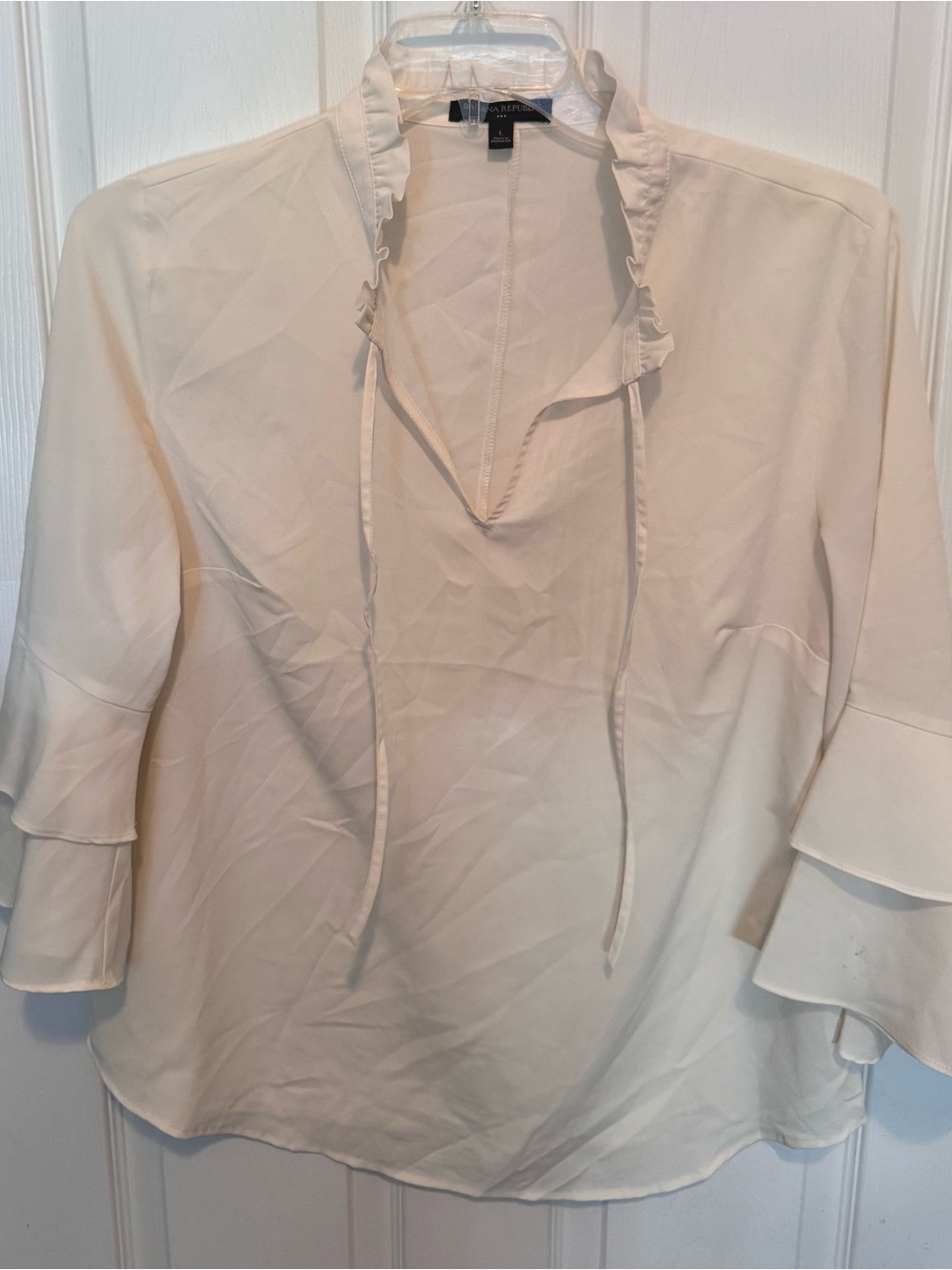 Banana Republic Ivory Ruffle Tie-Neck Blouse